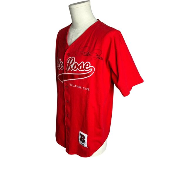 Vintage 90s Pete Rose Jersey Signed L Red Ballpark Cafe Buttons Short Sleeves - Picture 5 of 9